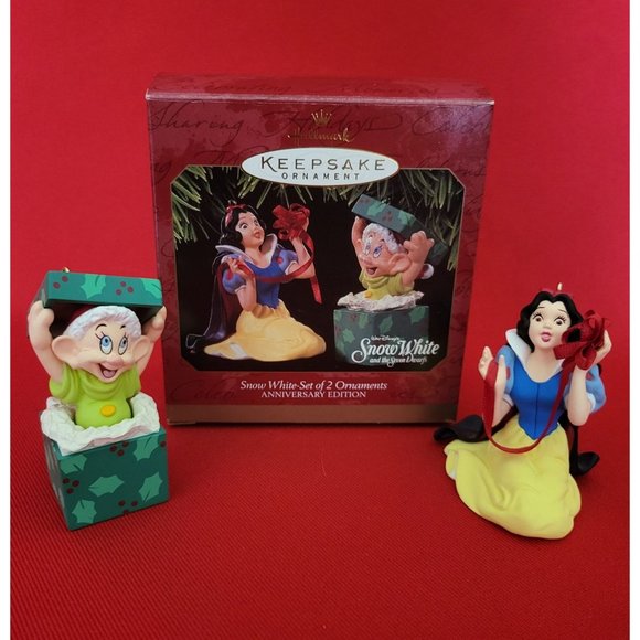 Hallmark Snow White & Dopey Dwarf Set of 2 Ornaments Anniversary Edition 1997 - Picture 2 of 12